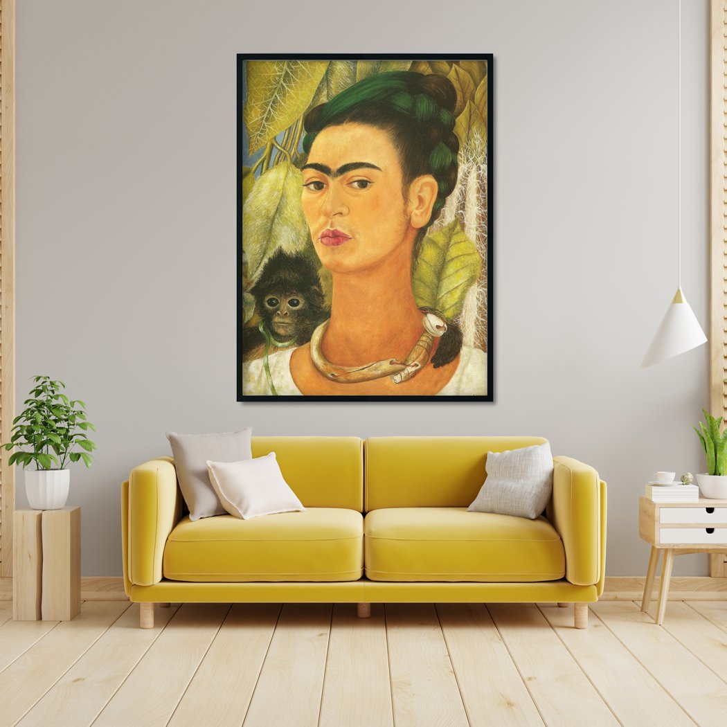 Self portrait with Monkey II Painting - Meri Deewar 3 : 4 Vertical Premium Wall Art Canvas by MeriDeewar
