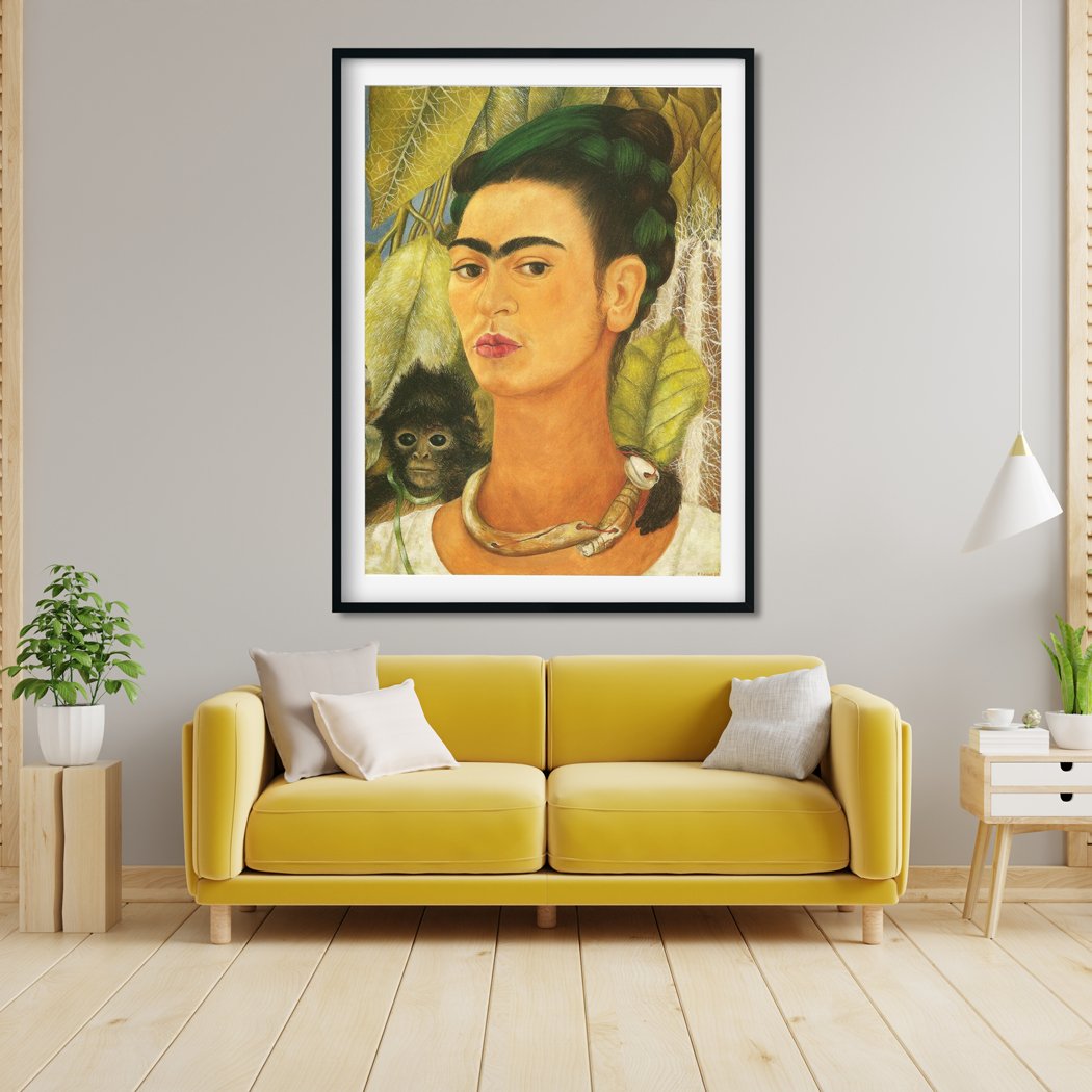 Self portrait with Monkey II Painting - Meri Deewar 3 : 4 Vertical Premium Wall Art Canvas by MeriDeewar