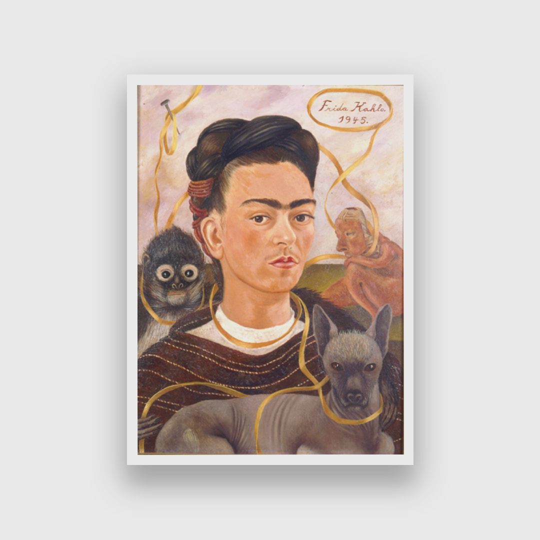 Self Portrait with Monkey Painting 3 : 4.2 Vertical Premium Wall Art Canvas by MeriDeewar