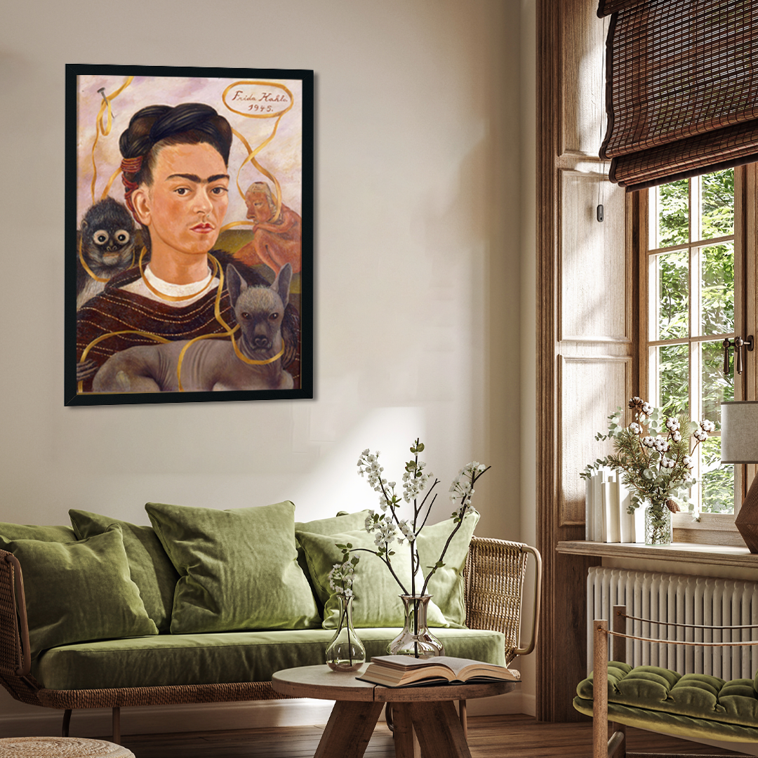 Self Portrait with Monkey Painting 3 : 4.2 Vertical Premium Wall Art Canvas by MeriDeewar