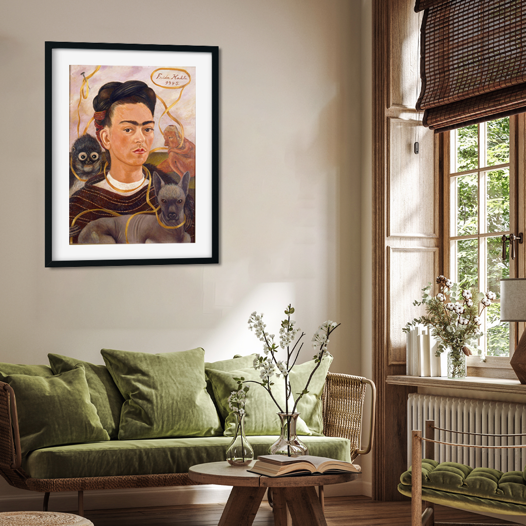 Self Portrait with Monkey Painting 3 : 4.2 Vertical Premium Wall Art Canvas by MeriDeewar