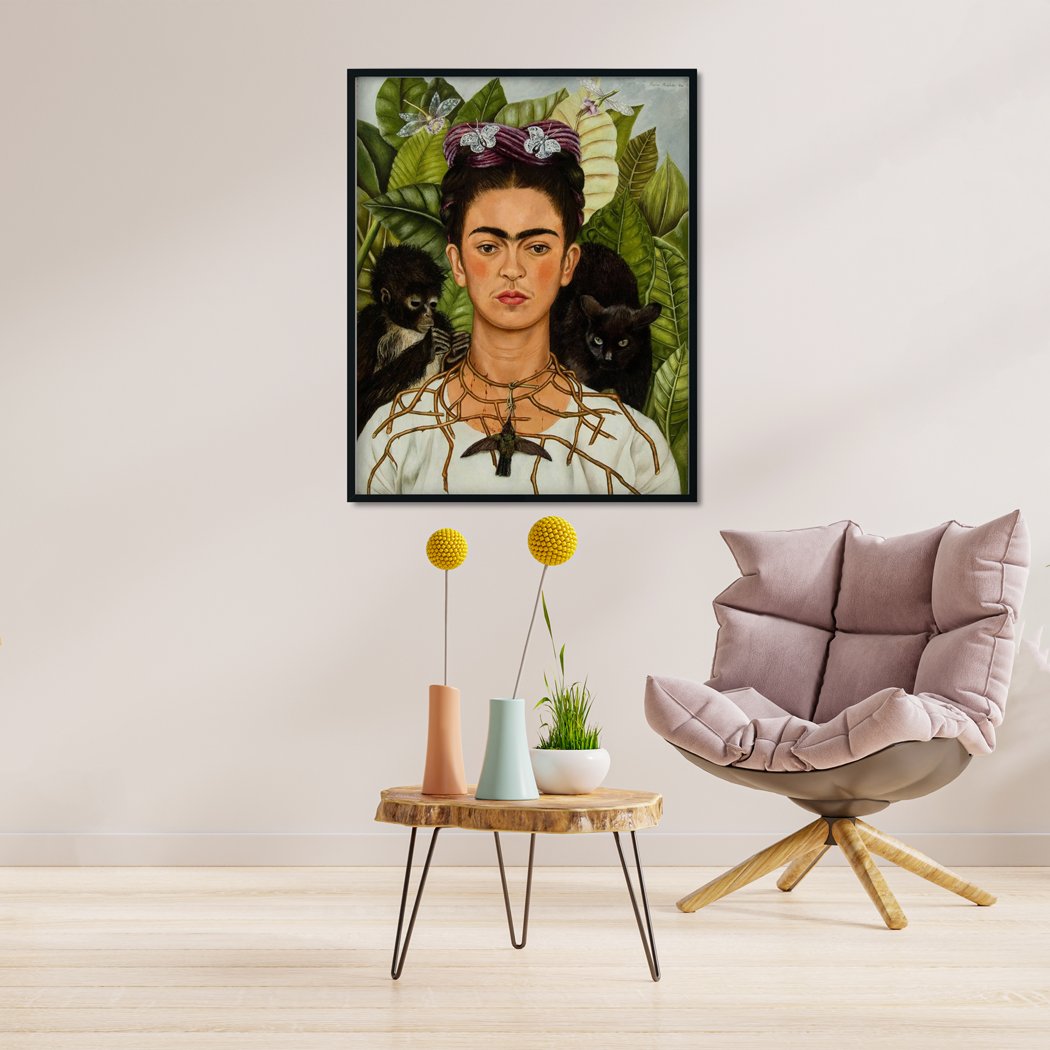 self potrait with thorn necklace and hummingbird Painting - Meri Deewa 4 :5 Vertical Premium Wall Art Canvas by MeriDeewar
