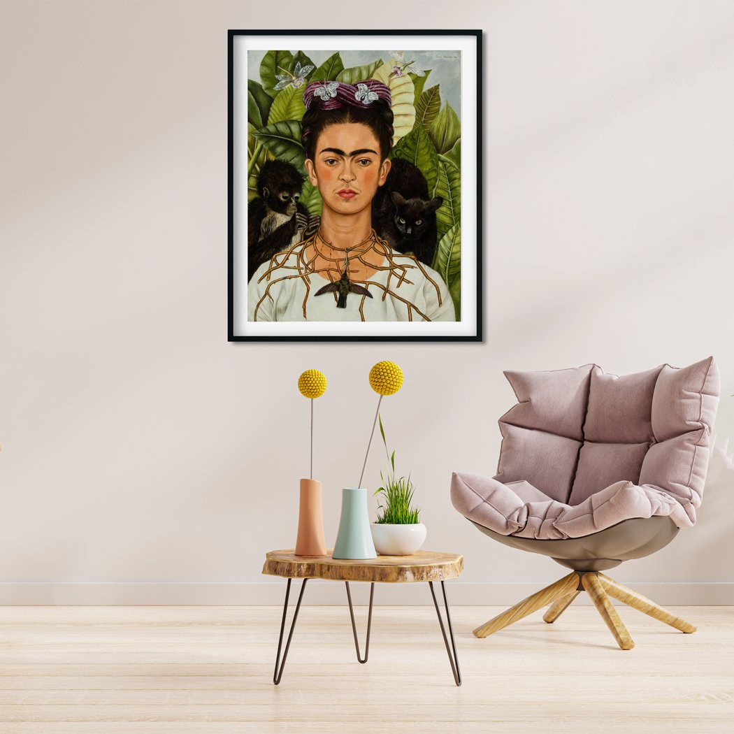self potrait with thorn necklace and hummingbird Painting - Meri Deewa 4 :5 Vertical Premium Wall Art Canvas by MeriDeewar