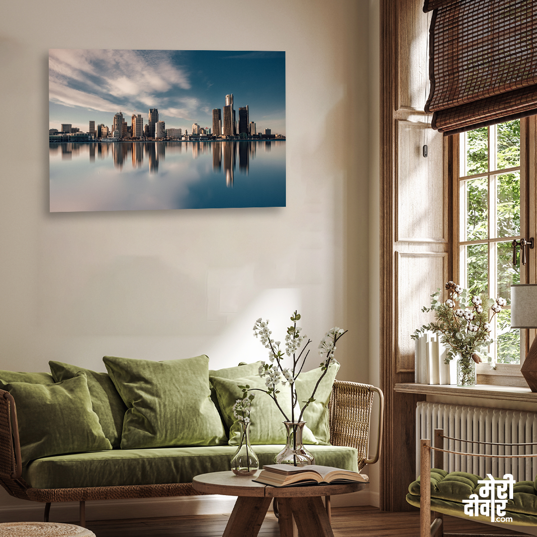 Serenity of the Skyscrapers Painting 3 : 2 Horizontal Premium Wall Art Canvas by MeriDeewar