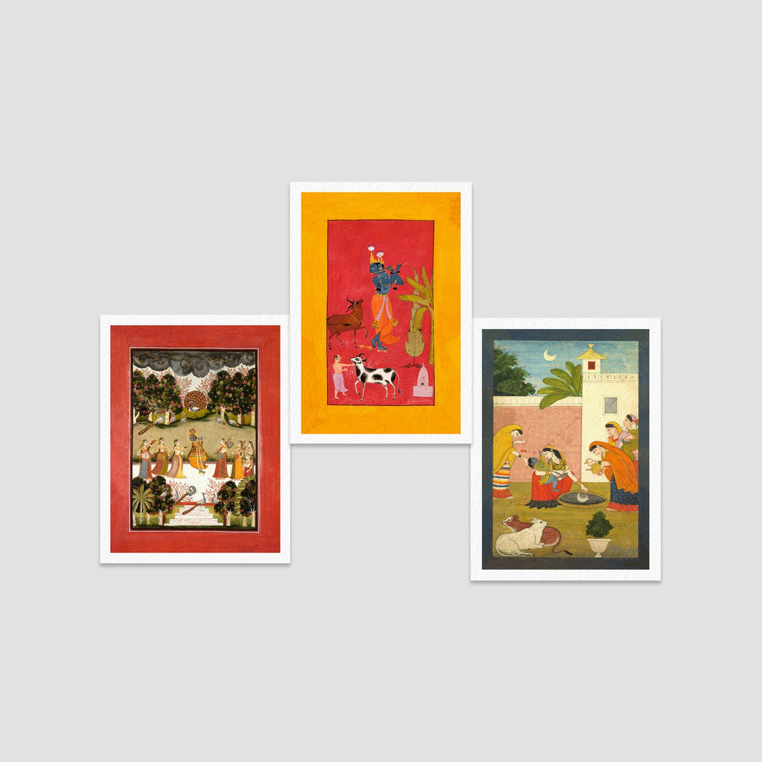 Set of 3 Print- God Krishna's Paintings Deals Premium Wall Art Canvas by MeriDeewar