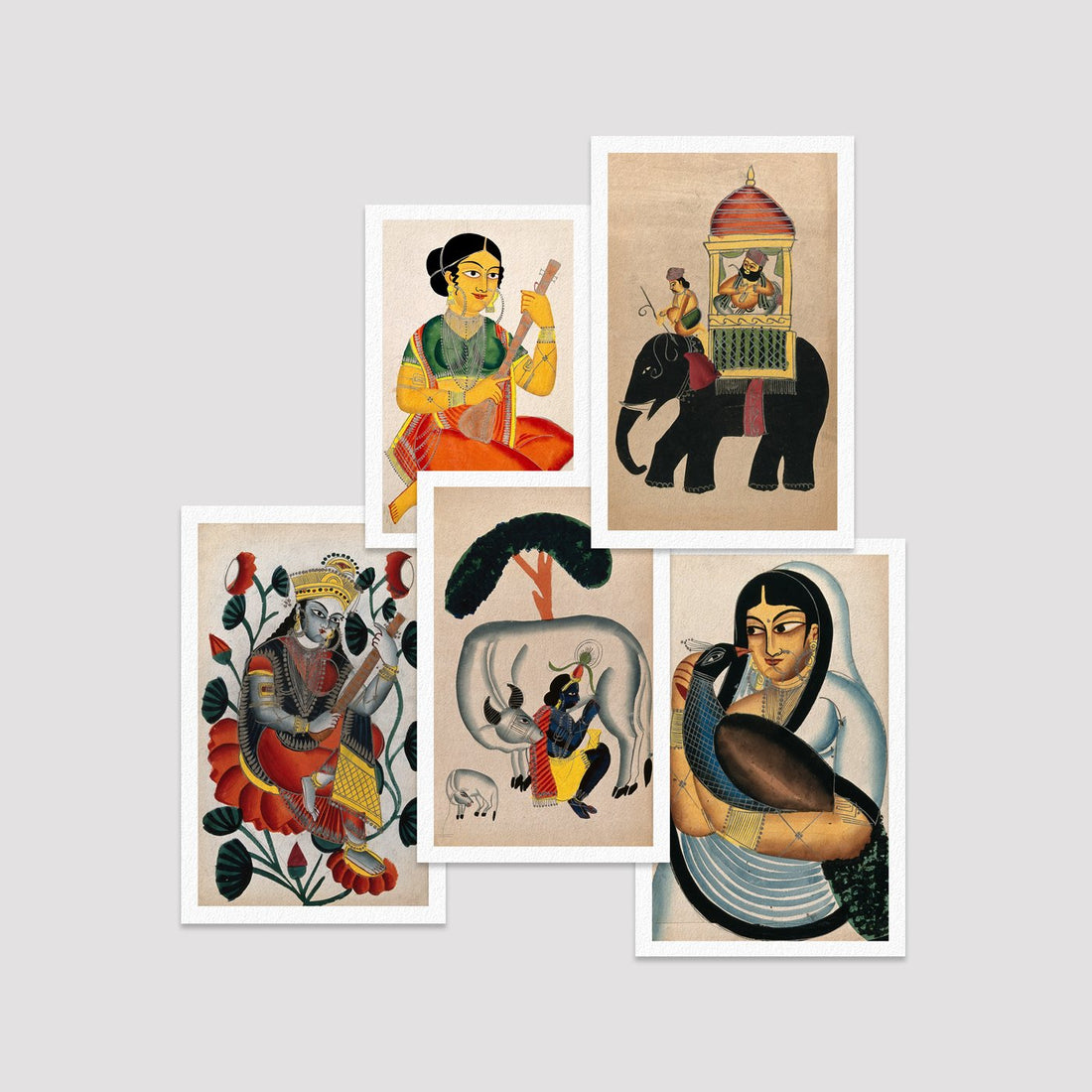 Set of 5 Print by Kalighat Paintings Deals Premium Wall Art Canvas by MeriDeewar