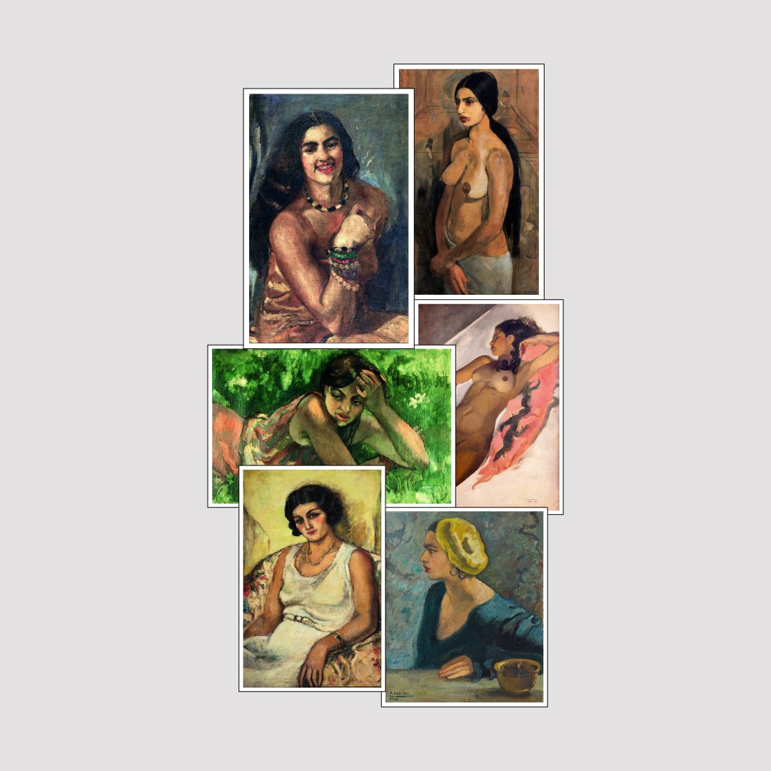 Set of 6 Print by Amrita Sher Gil Deals Premium Wall Art Canvas by MeriDeewar