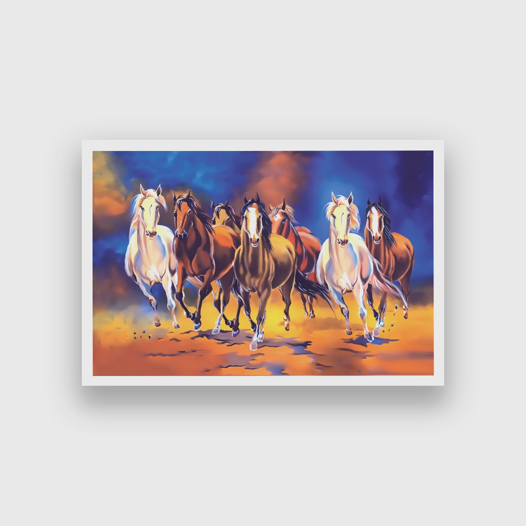 Seven Galloping Horses Wall Painting 3 : 2 Horizontal Premium Wall Art Canvas by MeriDeewar