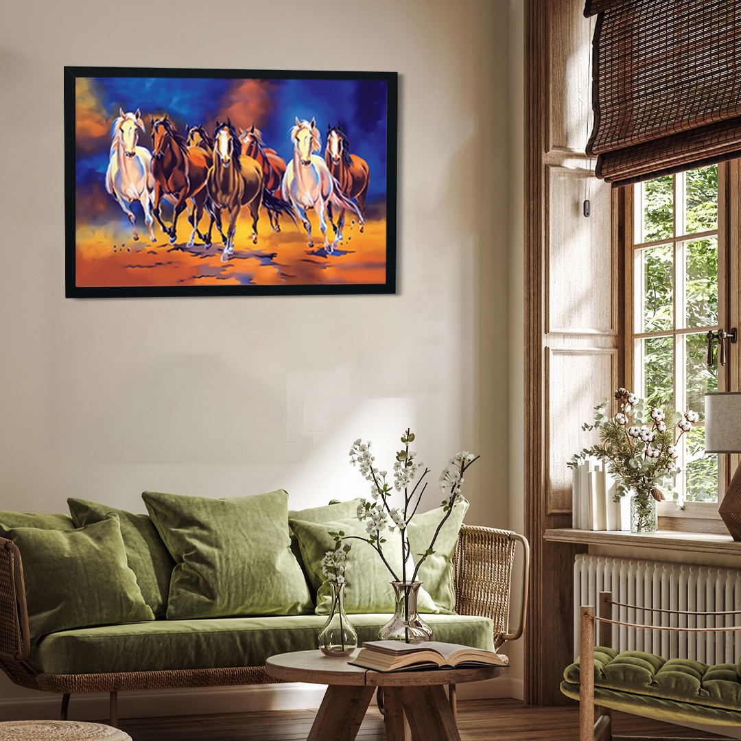 Seven Galloping Horses Wall Painting 3 : 2 Horizontal Premium Wall Art Canvas by MeriDeewar