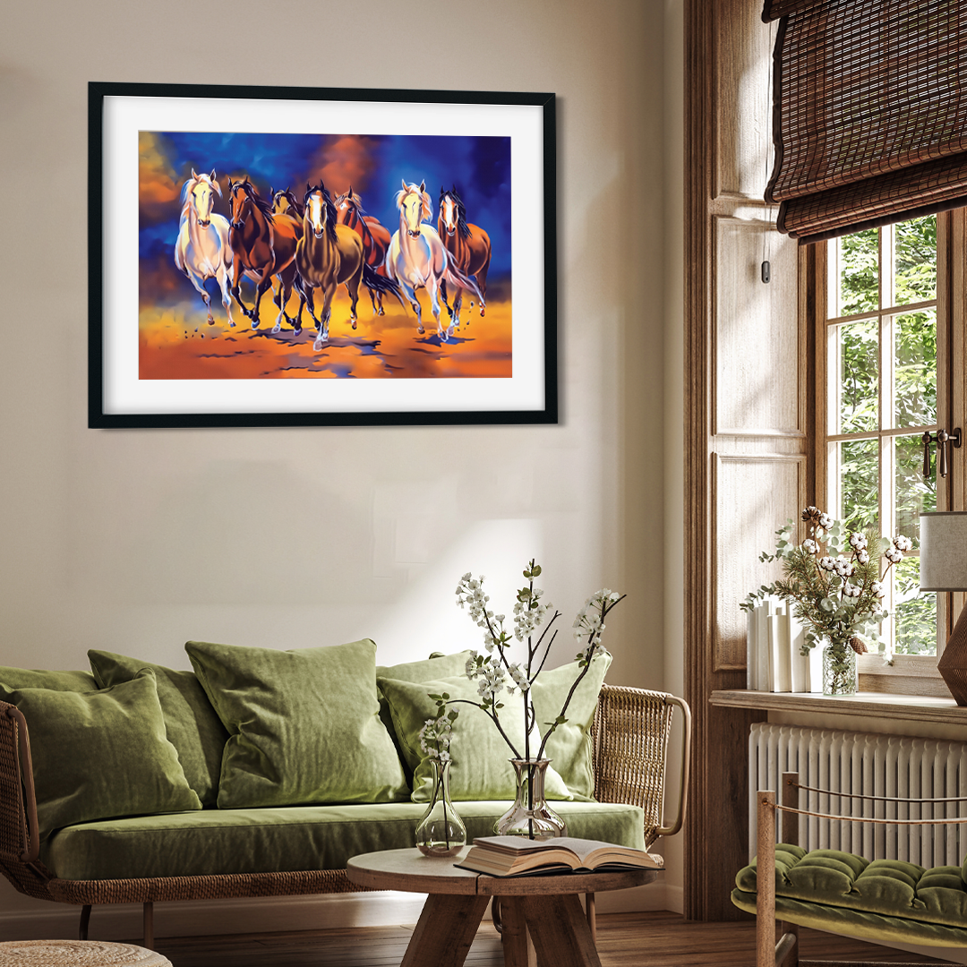Seven Galloping Horses Wall Painting 3 : 2 Horizontal Premium Wall Art Canvas by MeriDeewar