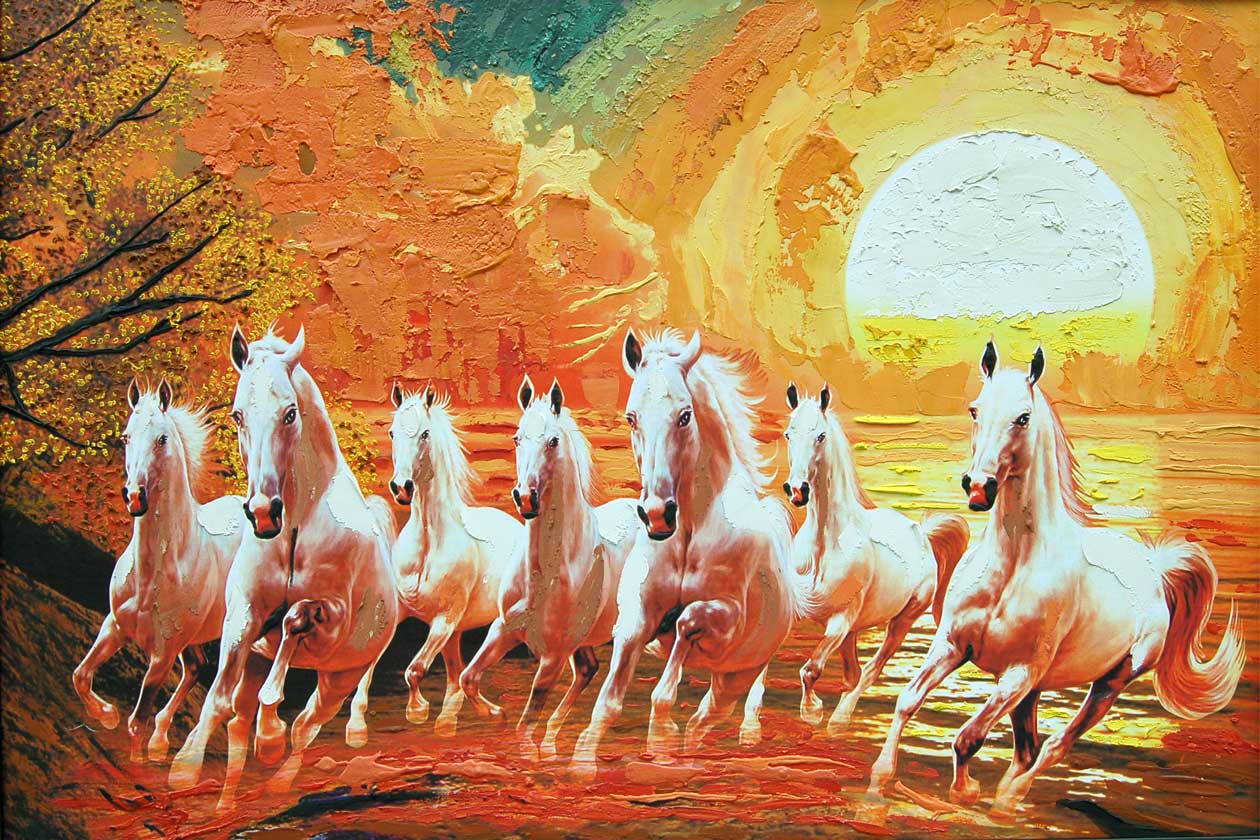 Seven Horses for Grow Business Painting - Meri Deewar 3 : 2 Horizontal Premium Wall Art Canvas by MeriDeewar