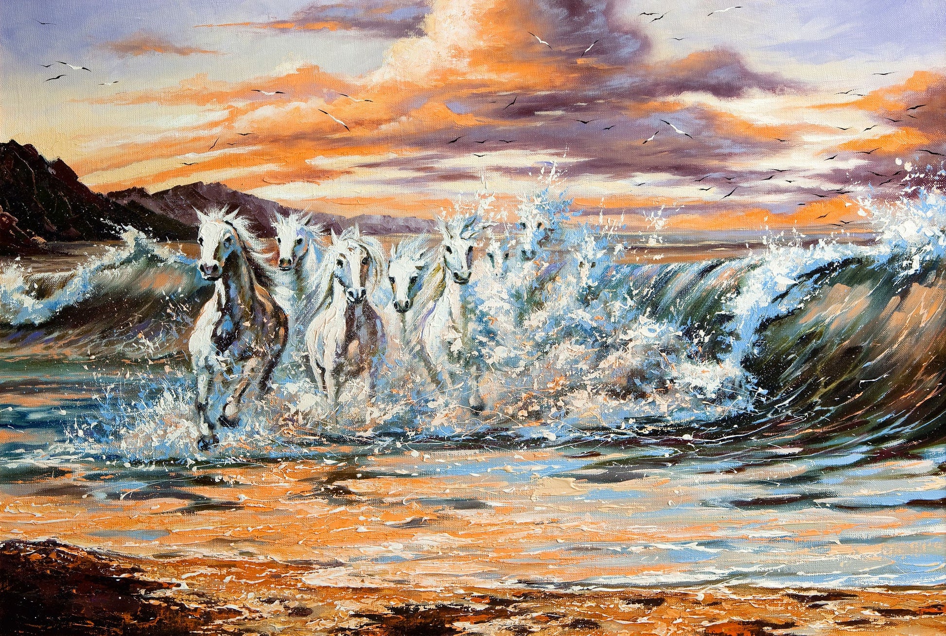 Seven horses Painting - Meri Deewar 3 : 2 Horizontal Premium Wall Art Canvas by MeriDeewar