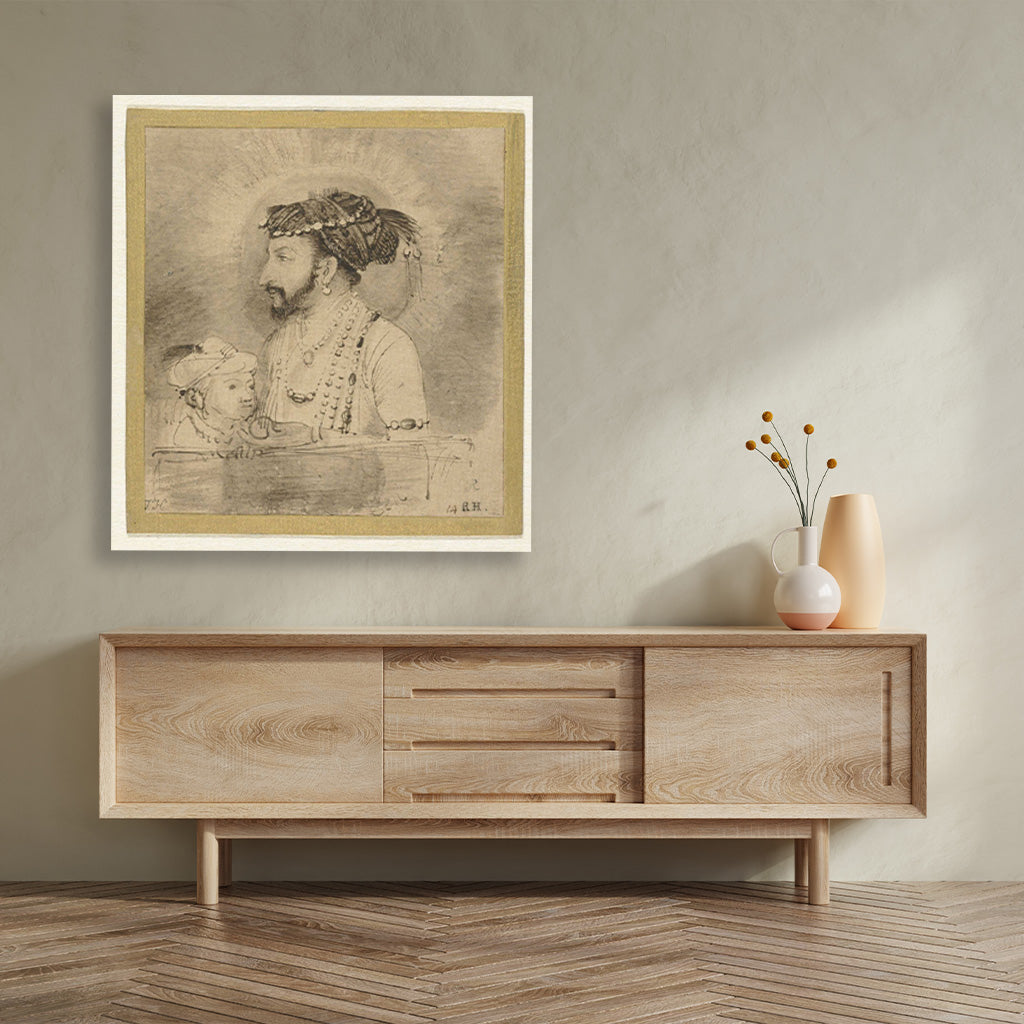 Shah Jahan and His Son Painting - Meri Deewar 1 : 1 Square Premium Wall Art Canvas by MeriDeewar