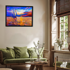 Ship During Sunset With Black Floating Wall Painting 4 : 3 Horizontal Premium Wall Art Canvas by MeriDeewar
