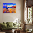 Ship During Sunset With Black Floating Wall Painting 4 : 3 Horizontal Premium Wall Art Canvas by MeriDeewar