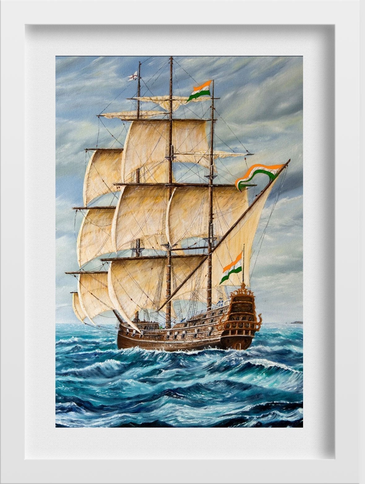 Ship Ocean Painting - Meri Deewar 2 : 3 Vertical Premium Wall Art Canvas by MeriDeewar