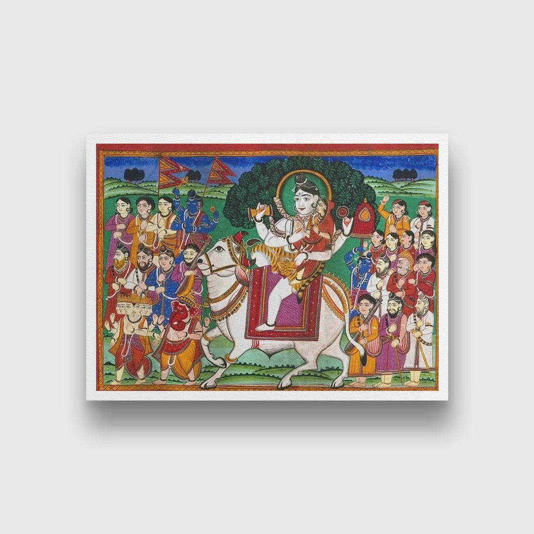 Shiva and Parvati mounted on Nandi bull Painting - Meri Deewar 4 : 3 Horizontal Premium Wall Art Canvas by MeriDeewar