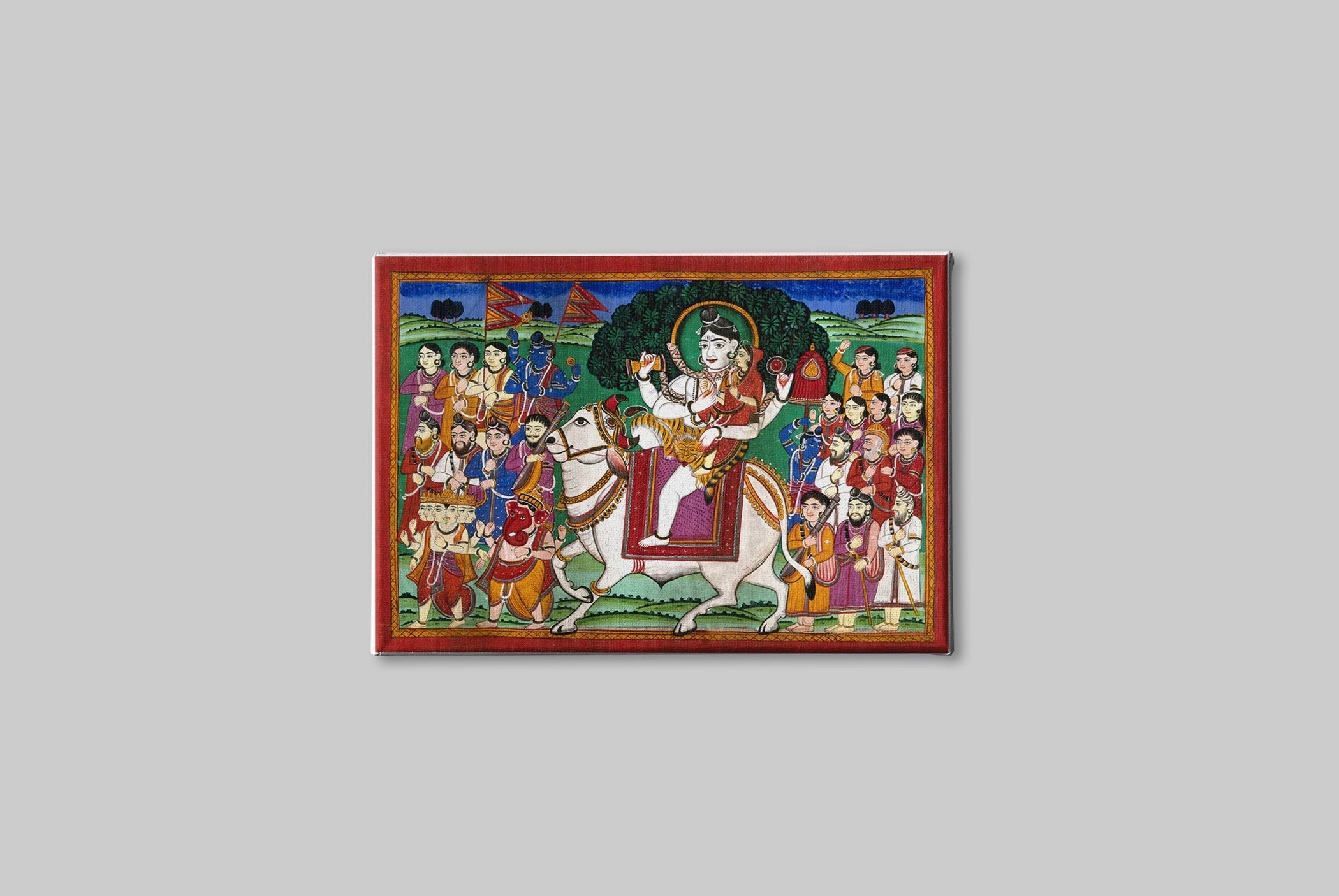 Shiva and Parvati mounted on Nandi bull Painting - Meri Deewar 4 : 3 Horizontal Premium Wall Art Canvas by MeriDeewar