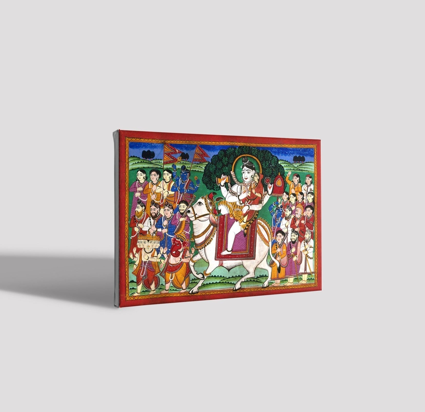 Shiva and Parvati mounted on Nandi bull Painting - Meri Deewar 4 : 3 Horizontal Premium Wall Art Canvas by MeriDeewar
