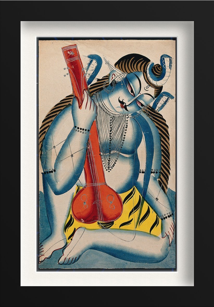 Shiva holding a sitar or tambura Painting - Meri Deewar 2 : 3 Vertical Premium Wall Art Canvas by MeriDeewar