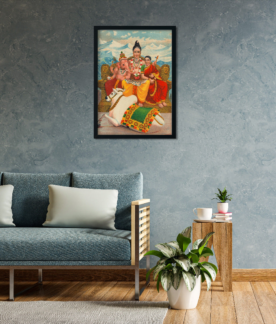 Shiva Parvati Painting 4 X 5.5 Vertical Premium Wall Art Canvas by MeriDeewar