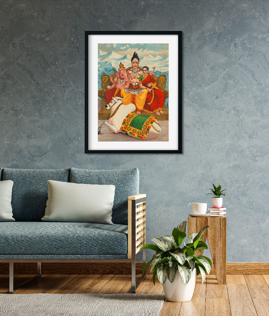 Shiva Parvati Painting 4 X 5.5 Vertical Premium Wall Art Canvas by MeriDeewar