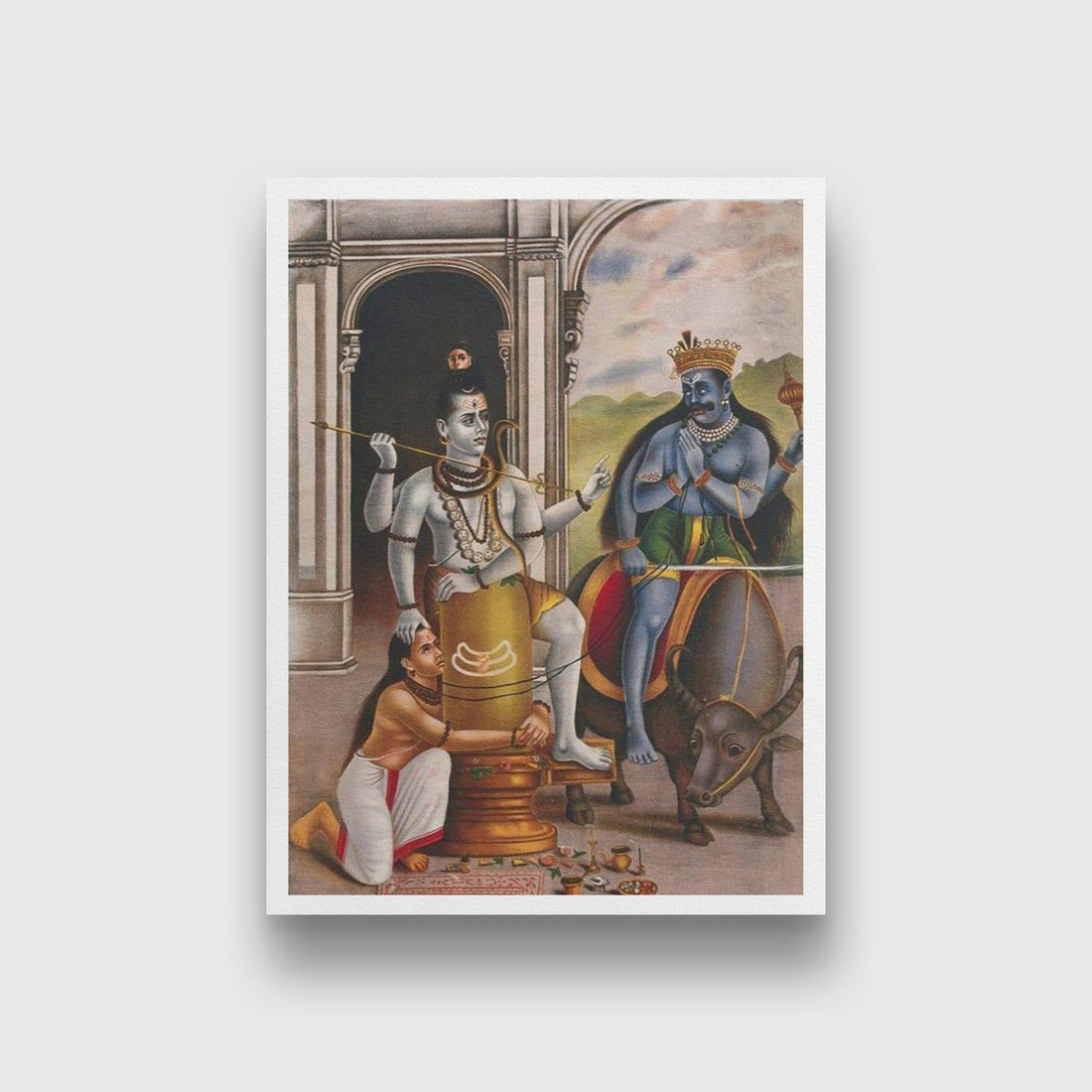 Shiva protects the sage Markandeya Rishi from a demon Painting - Meri Deewar 3 : 4 Vertical Premium Wall Art Canvas by MeriDeewar