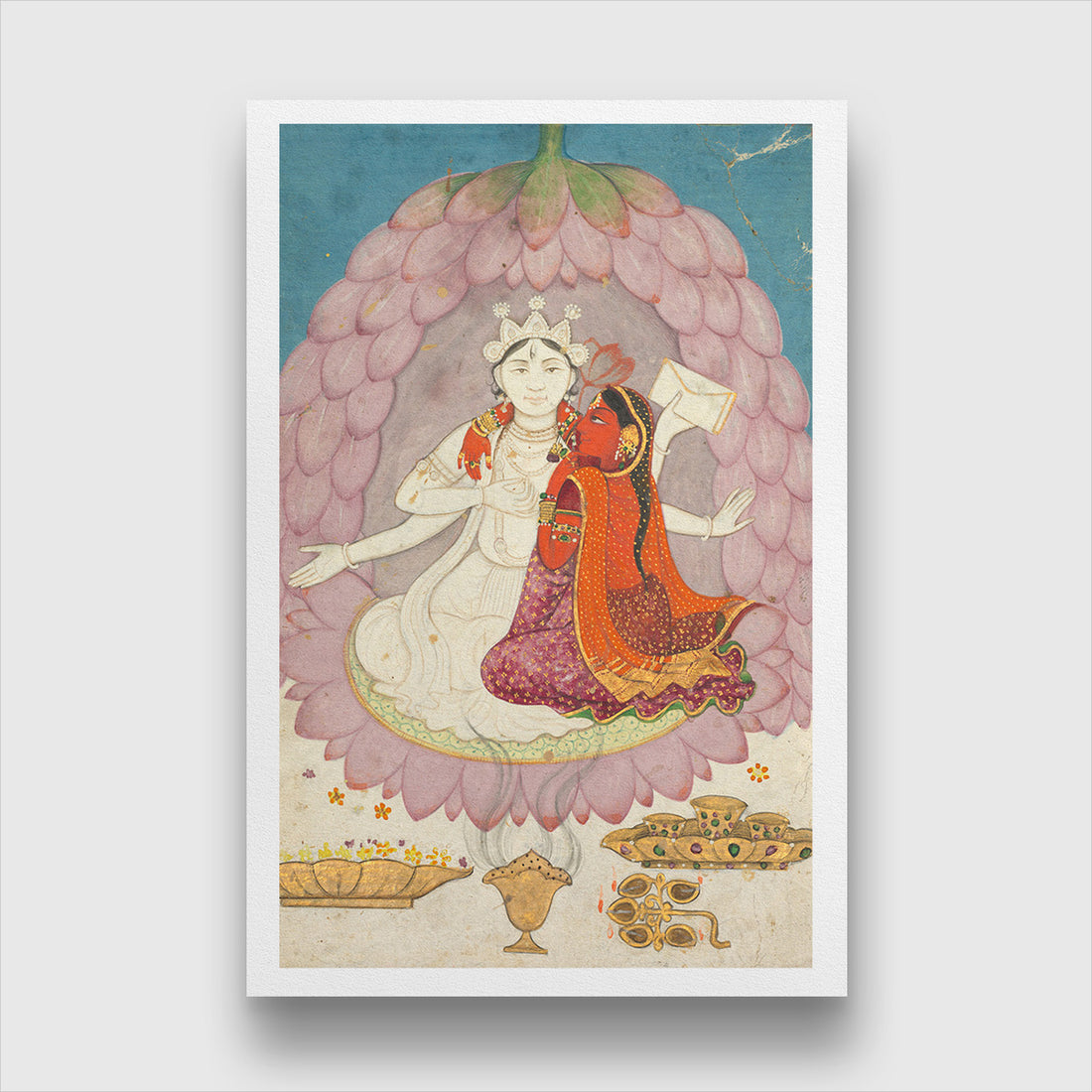 Shiva with Sati seated in a Lotus Blossom Painting 2 : 3 Vertical Premium Wall Art Canvas by MeriDeewar