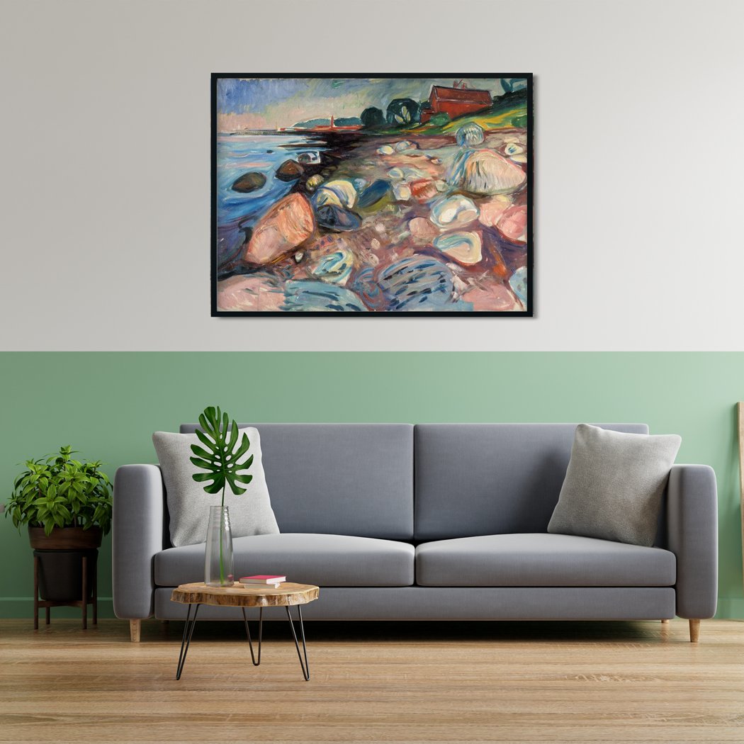 Shore with red house Painting - Meri Deewar 4 : 3 Horizontal Premium Wall Art Canvas by MeriDeewar