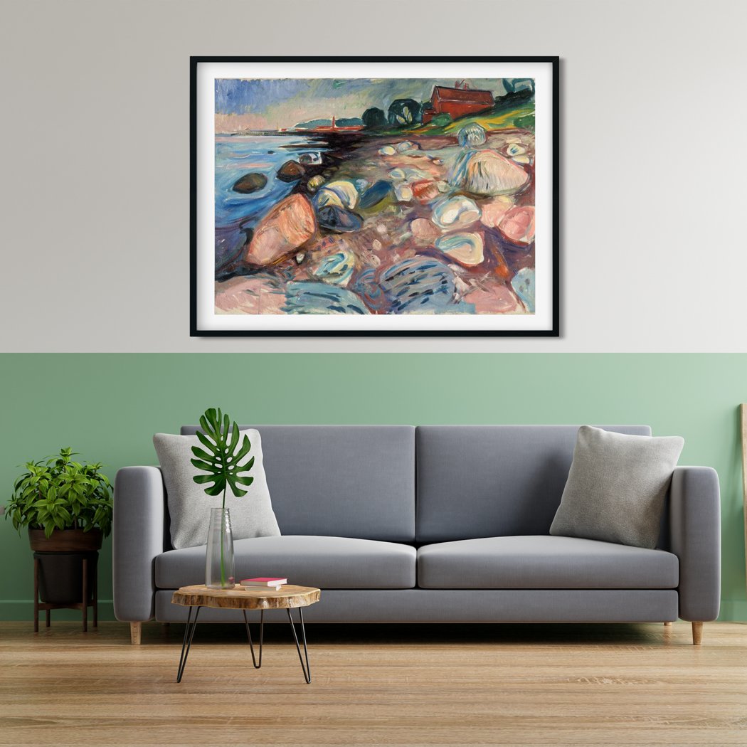 Shore with red house Painting - Meri Deewar 4 : 3 Horizontal Premium Wall Art Canvas by MeriDeewar