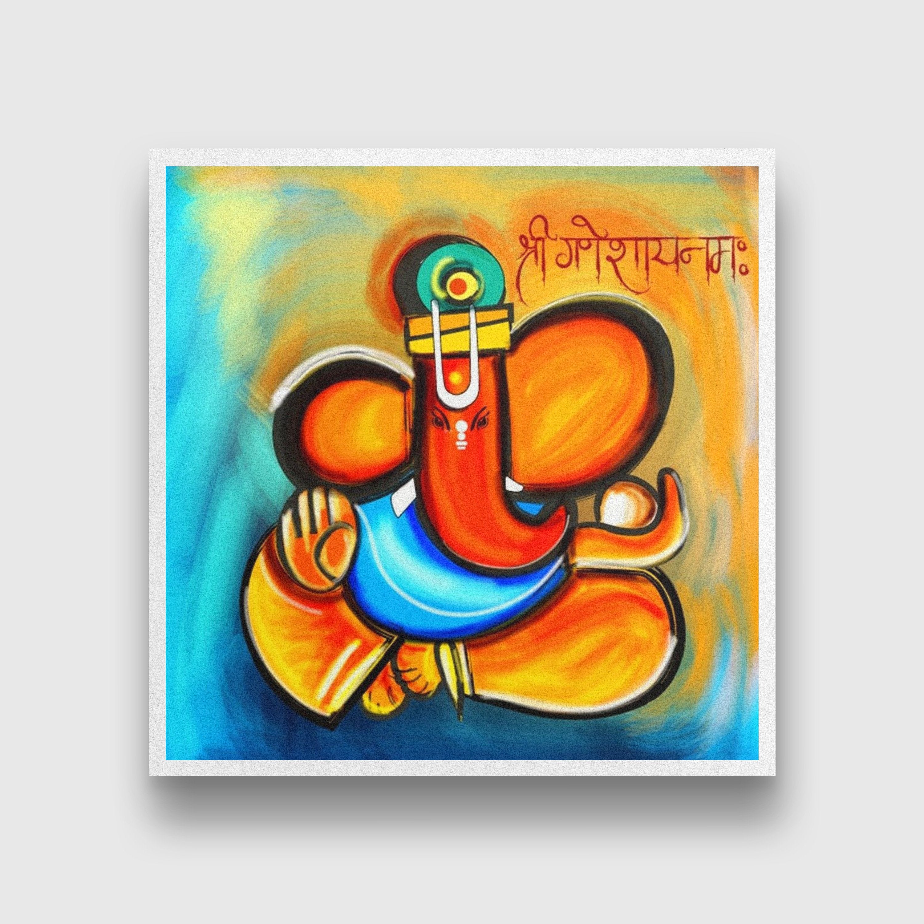 Shri Ganesh Painting - Meri Deewar 1 : 1 Square Premium Wall Art Canvas by MeriDeewar