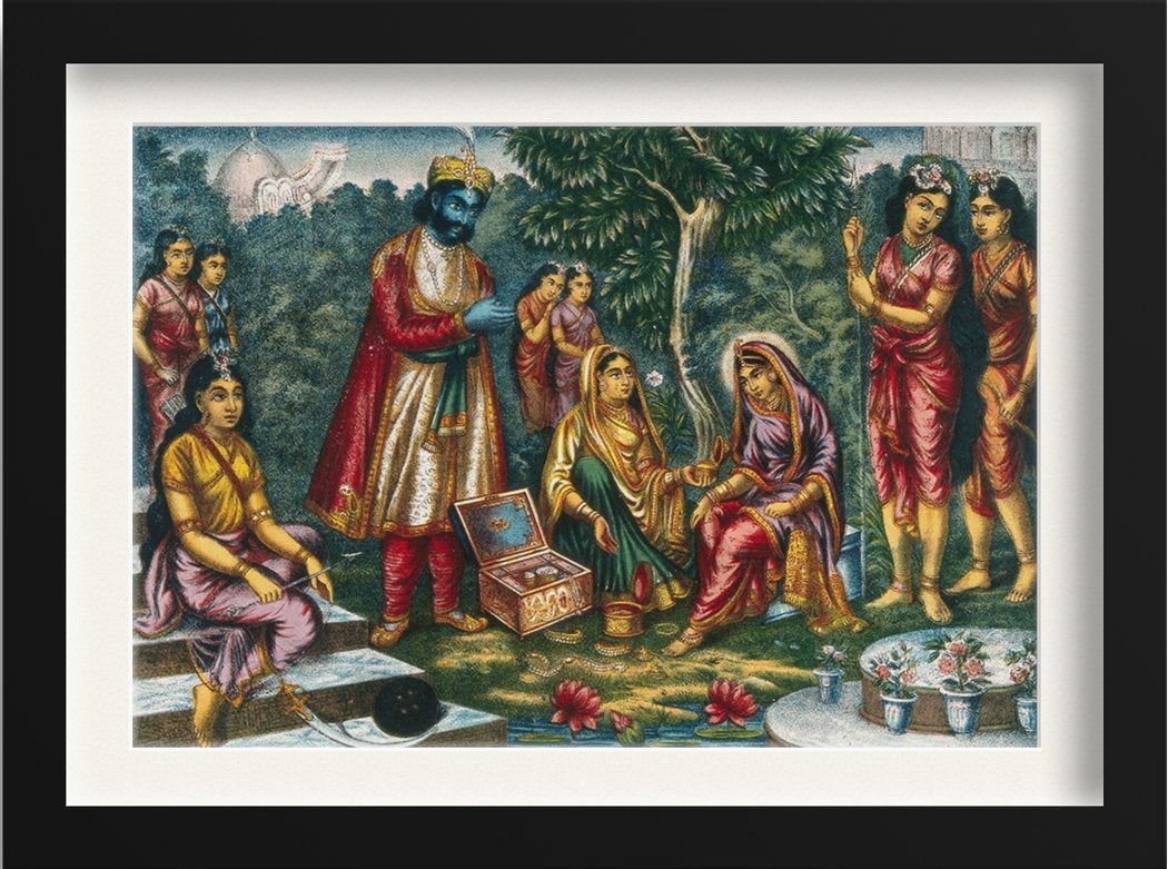 Sita-in-captivity-in-Lanka-being-tempted-by-Ravana Painting - Meri Deewar 3 : 2 Horizontal Premium Wall Art Canvas by MeriDeewar