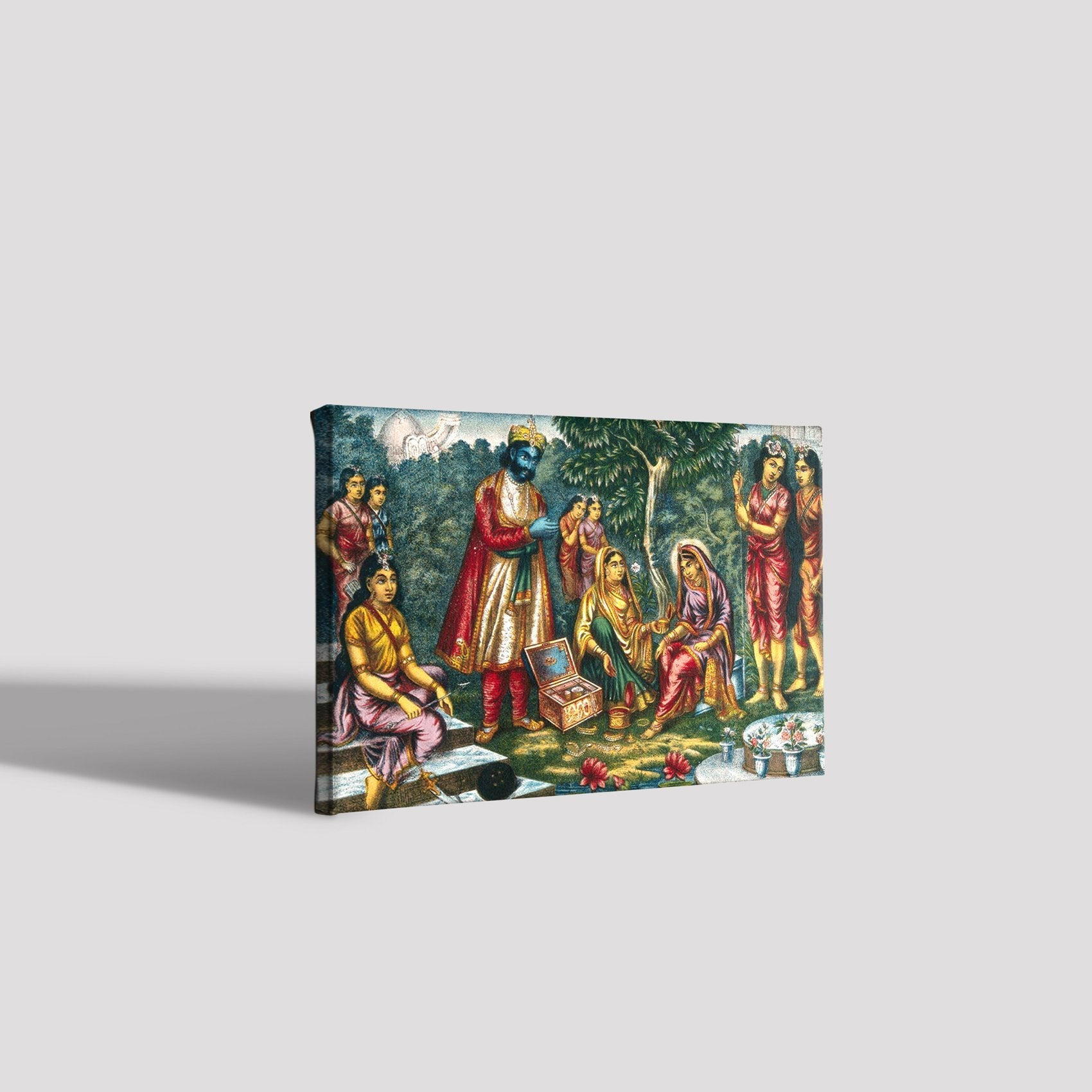 Sita-in-captivity-in-Lanka-being-tempted-by-Ravana Painting - Meri Deewar 3 : 2 Horizontal Premium Wall Art Canvas by MeriDeewar