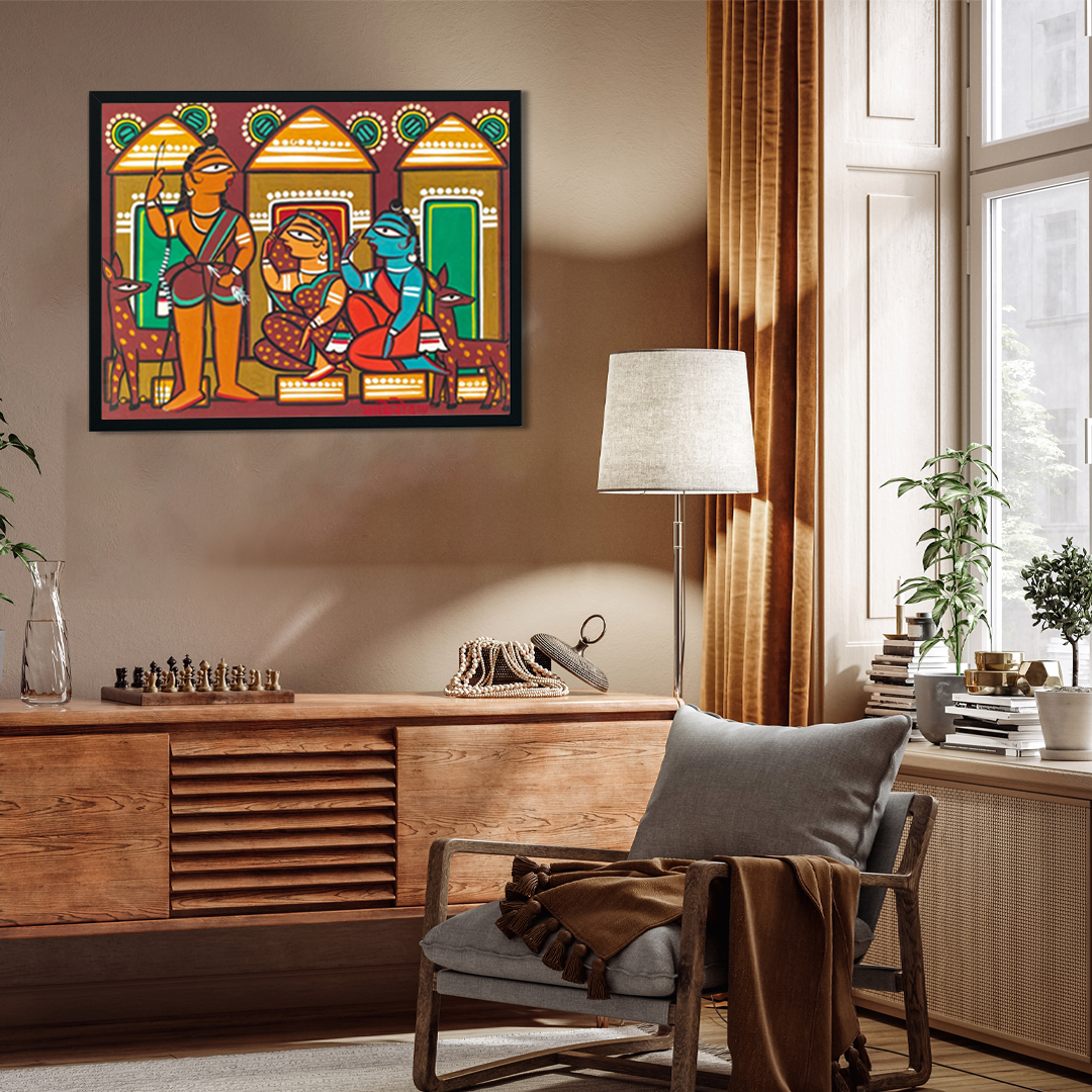 Sita Rama Painting by Jamini Roy 4 : 3 Horizontal Premium Wall Art Canvas by MeriDeewar