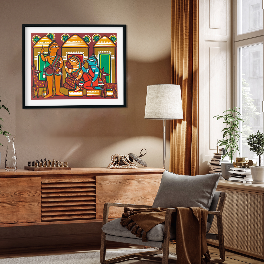 Sita Rama Painting by Jamini Roy 4 : 3 Horizontal Premium Wall Art Canvas by MeriDeewar