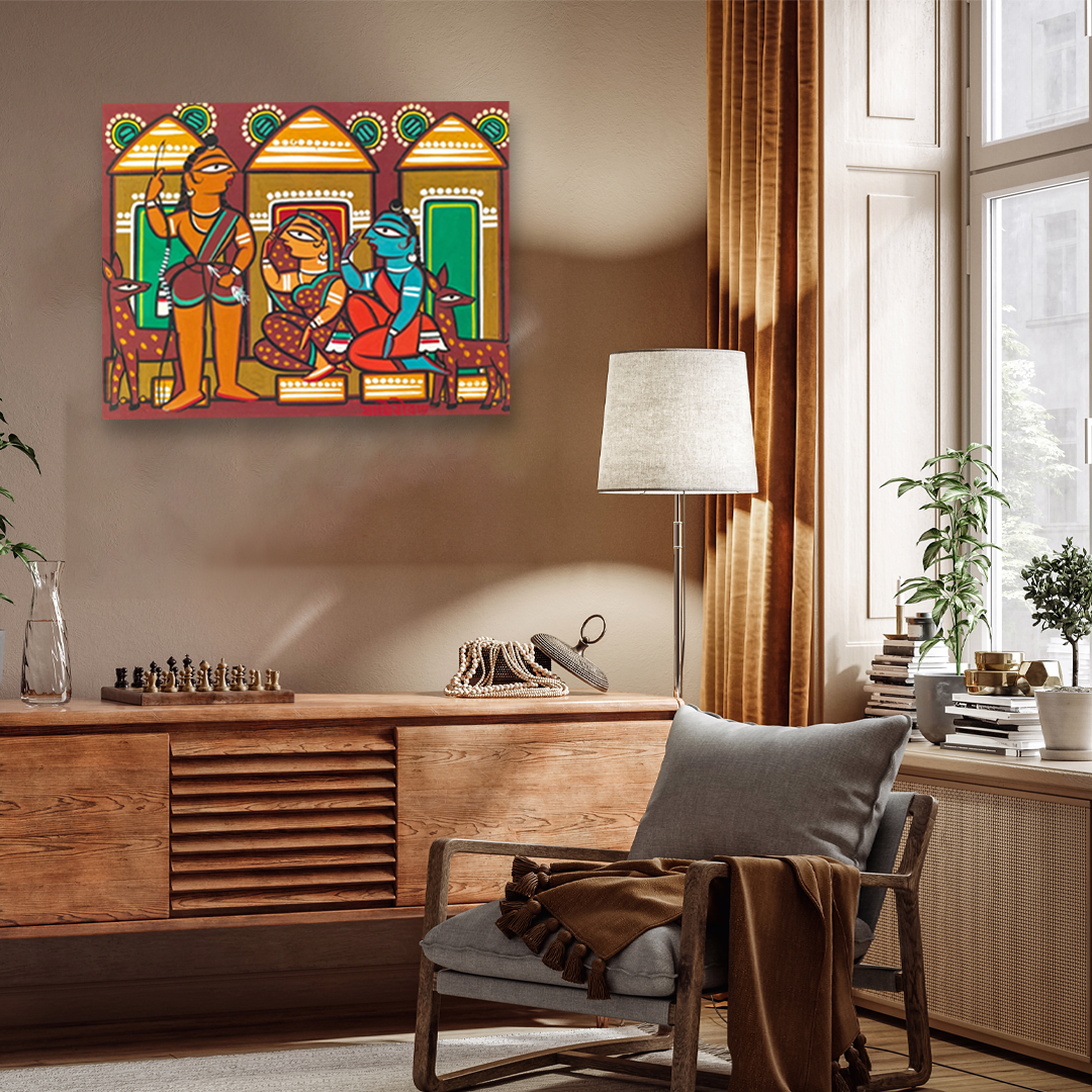 Sita Rama Painting by Jamini Roy 4 : 3 Horizontal Premium Wall Art Canvas by MeriDeewar