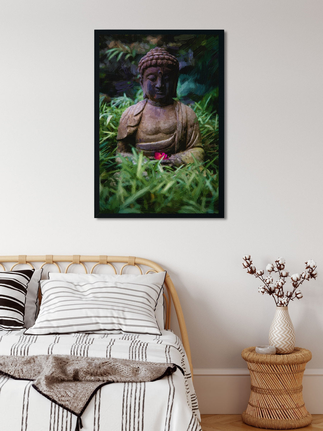 Small home garden with buddha statue Painting-Meri Deewar 2 : 3 Vertical Premium Wall Art Canvas by MeriDeewar