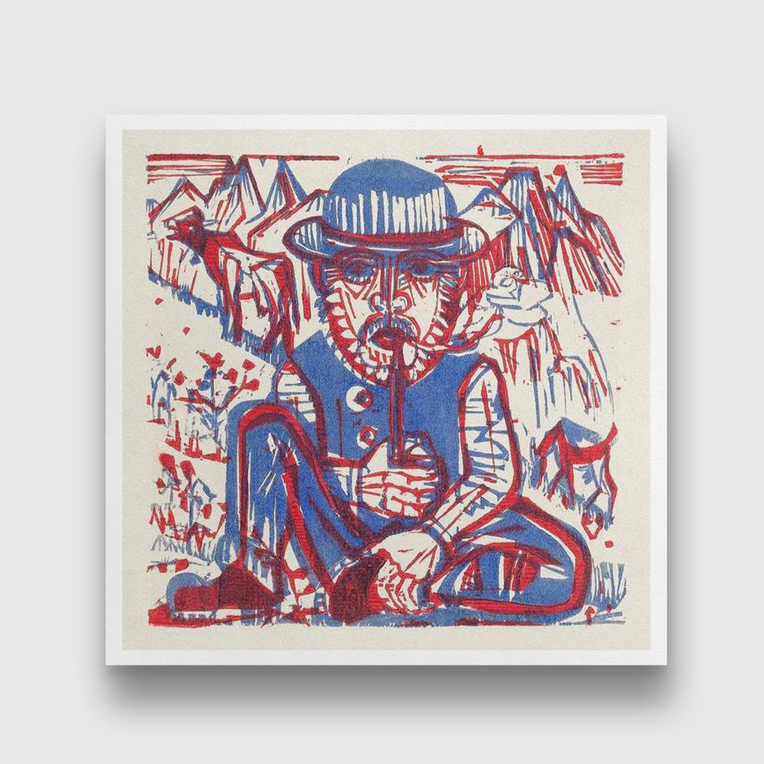 Smoking Peasant Painting - MeriDeewar 1 : 1 Square Premium Wall Art Canvas by MeriDeewar