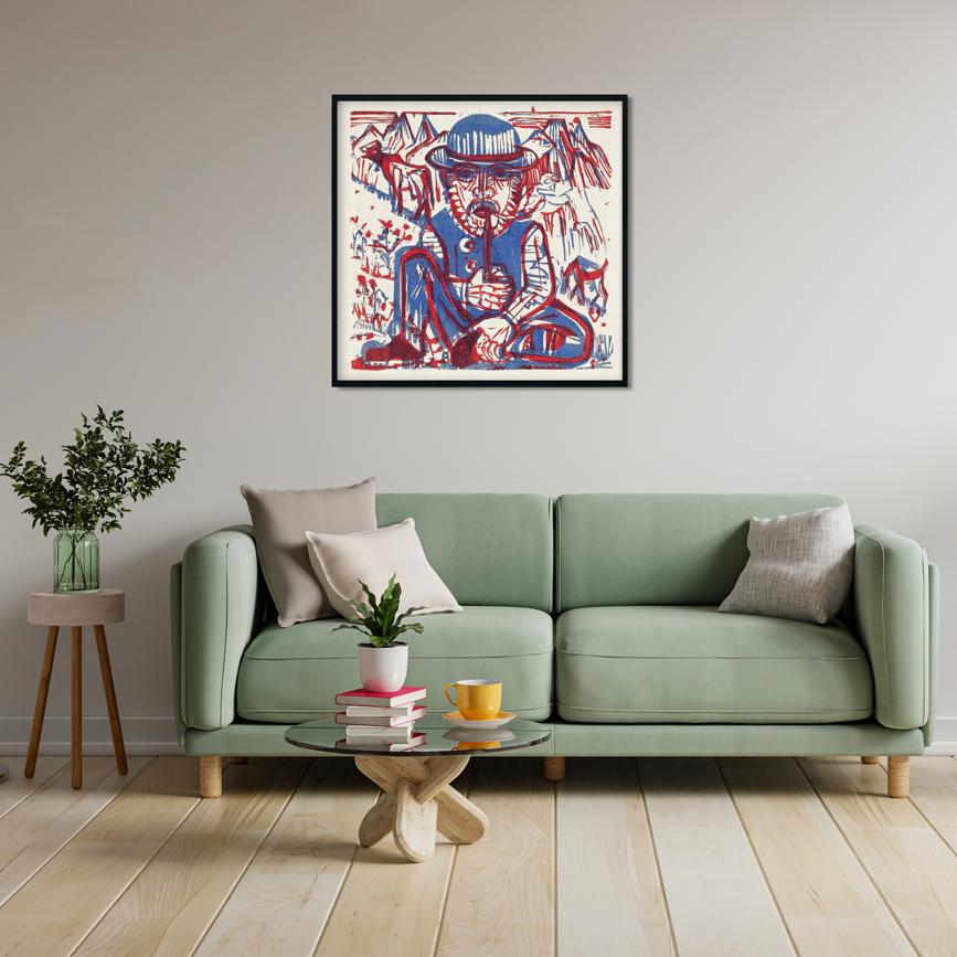 Smoking Peasant Painting - MeriDeewar 1 : 1 Square Premium Wall Art Canvas by MeriDeewar