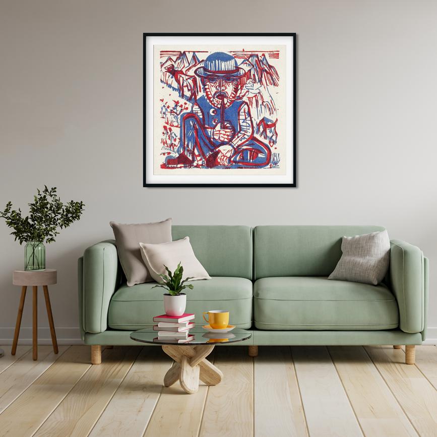 Smoking Peasant Painting - MeriDeewar 1 : 1 Square Premium Wall Art Canvas by MeriDeewar