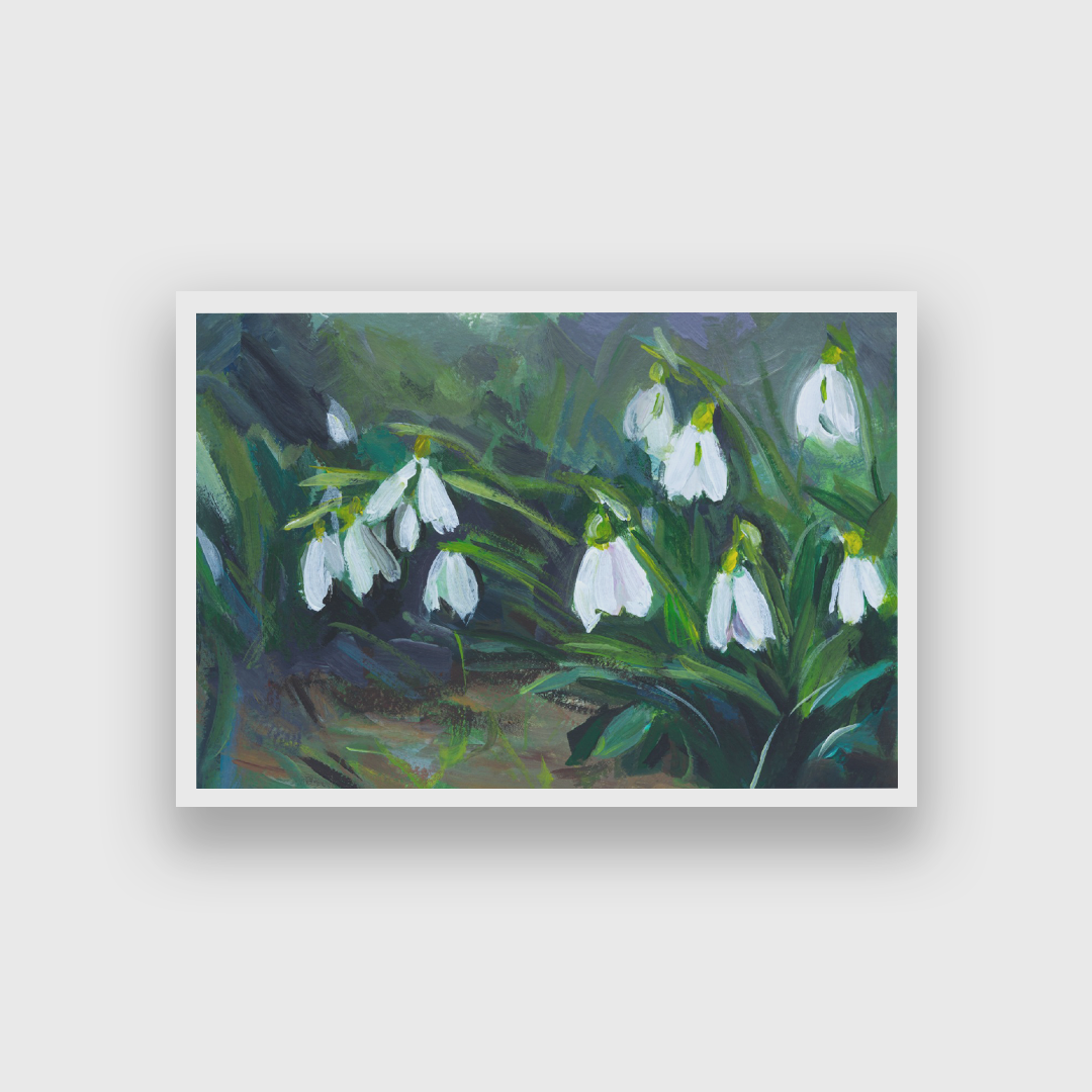 Snowdrops Art Beautiful Blooming Flowers Forest Painting 3 : 2 Horizontal Premium Wall Art Canvas by MeriDeewar