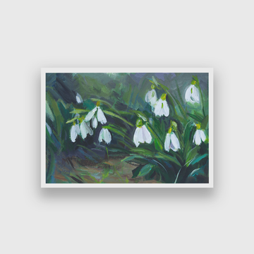 Snowdrops Art Beautiful Blooming Flowers Forest Painting 3 : 2 Horizontal Premium Wall Art Canvas by MeriDeewar