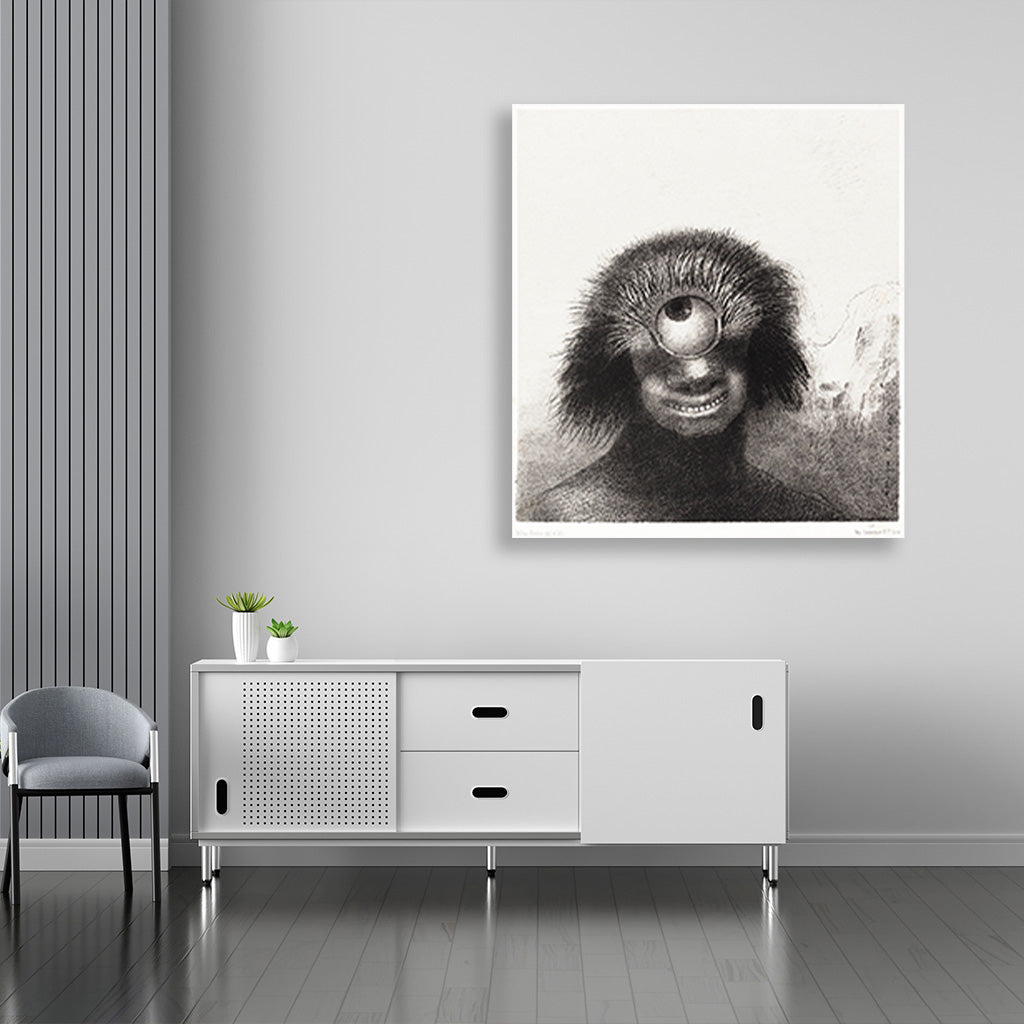 Sort of Smiling and Hideous Cyclops by the Flower 1 : 1 Square Premium Wall Art Canvas by MeriDeewar