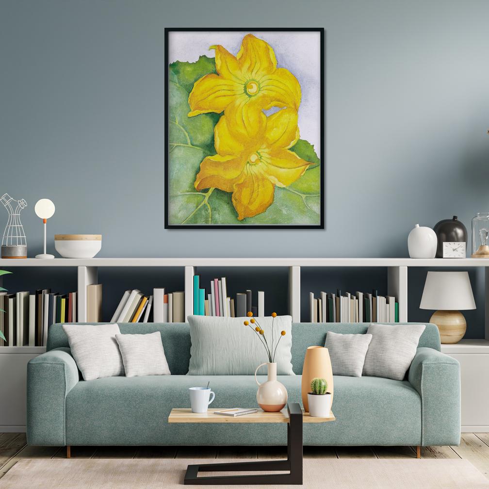 Squash Blossoms Painting - Meri Deewar 3 : 4 Vertical Premium Wall Art Canvas by MeriDeewar