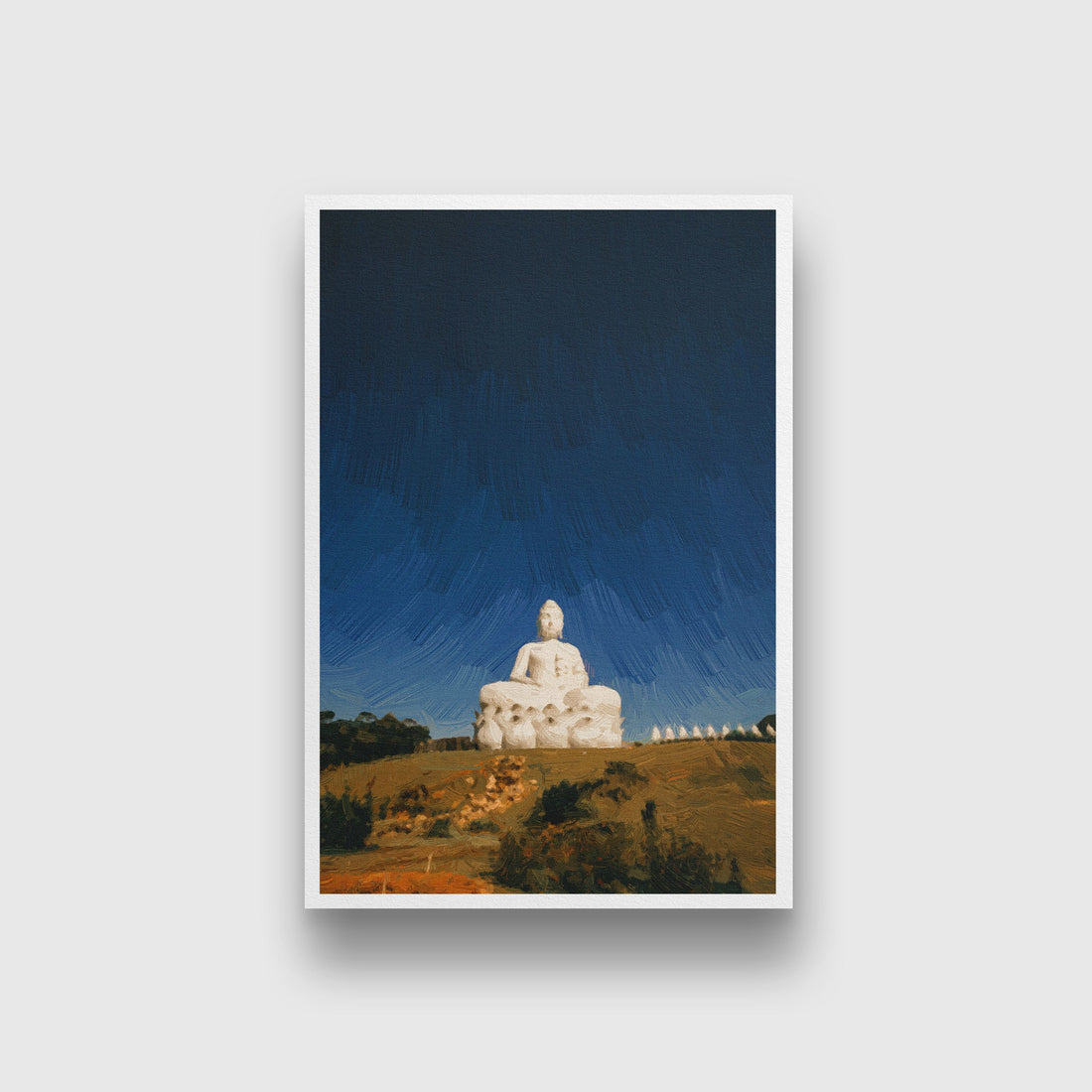 Statue of Buddha in sky background Painting - Meri Deewar 2 : 3 Vertical Premium Wall Art Canvas by MeriDeewar