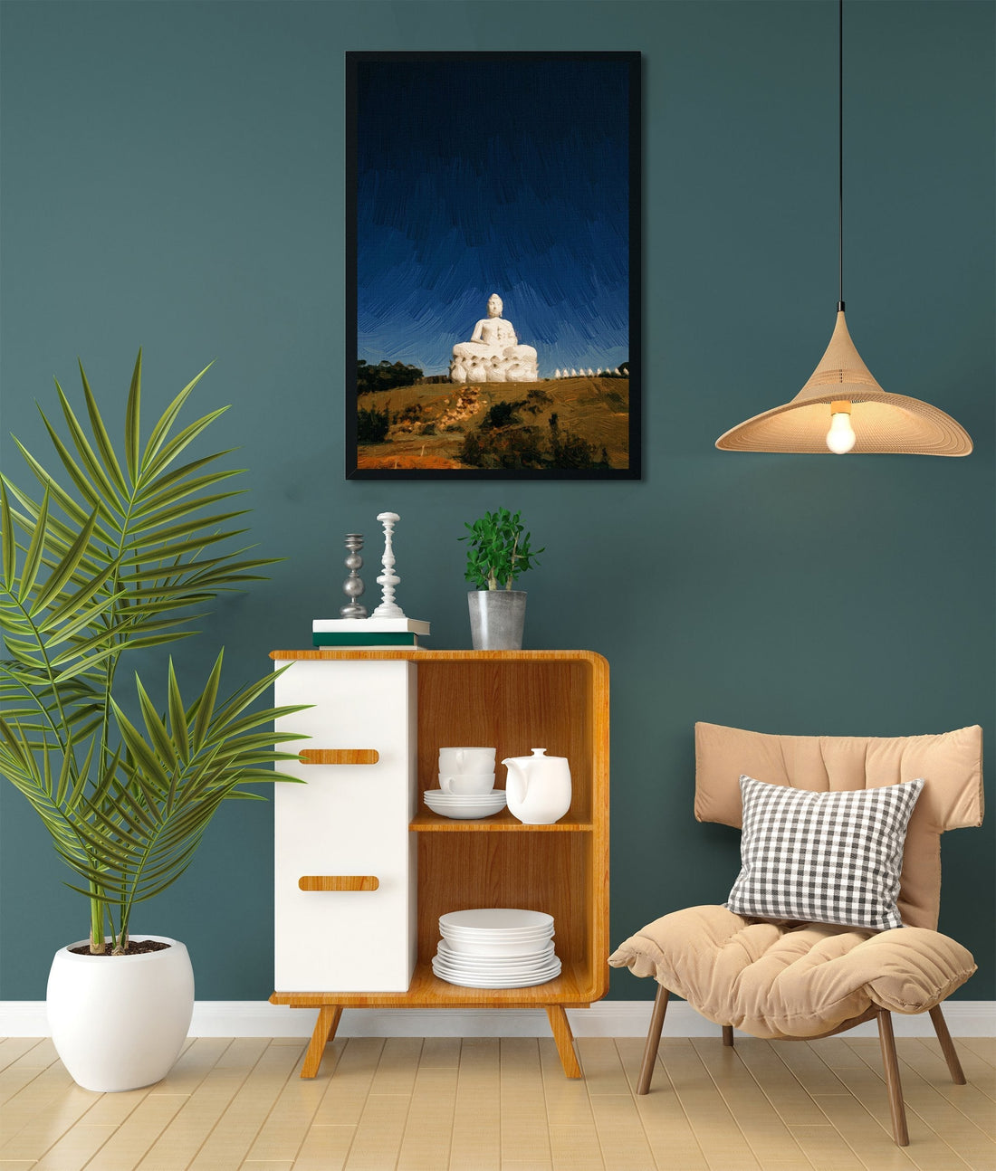 Statue of Buddha in sky background Painting - Meri Deewar 2 : 3 Vertical Premium Wall Art Canvas by MeriDeewar