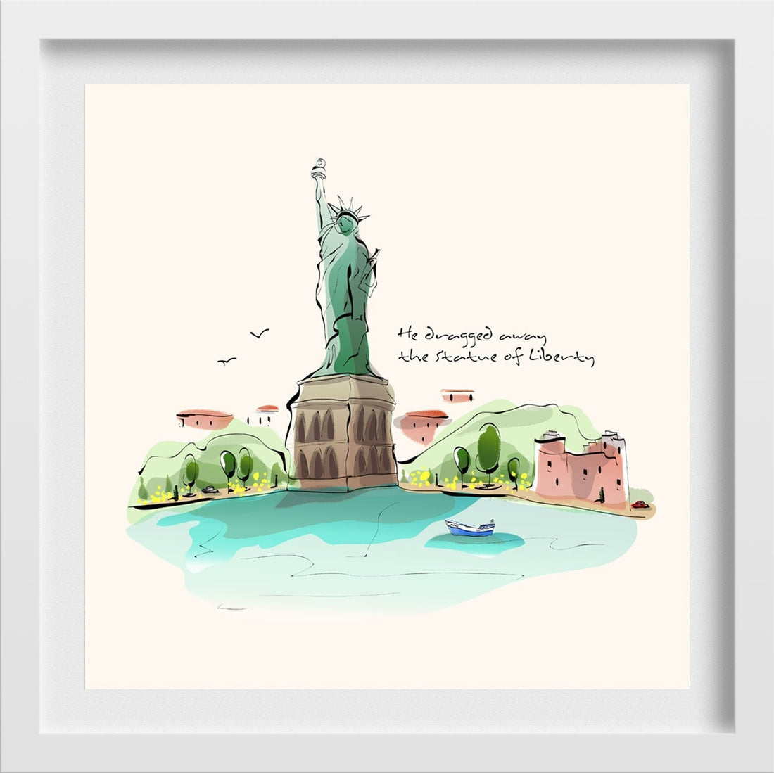 Statue of liberty Artwork Painting - Meri Deewar 1 : 1 Square Premium Wall Art Canvas by MeriDeewar