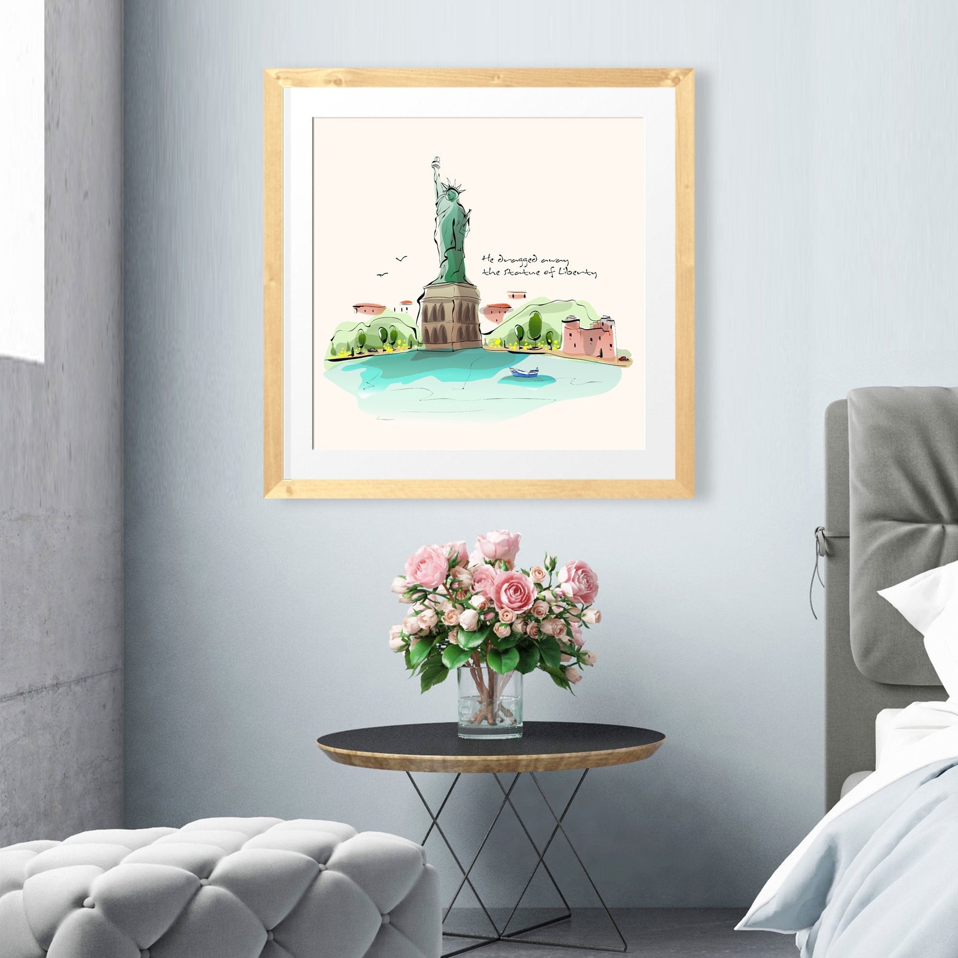 Statue of liberty Artwork Painting - Meri Deewar 1 : 1 Square Premium Wall Art Canvas by MeriDeewar