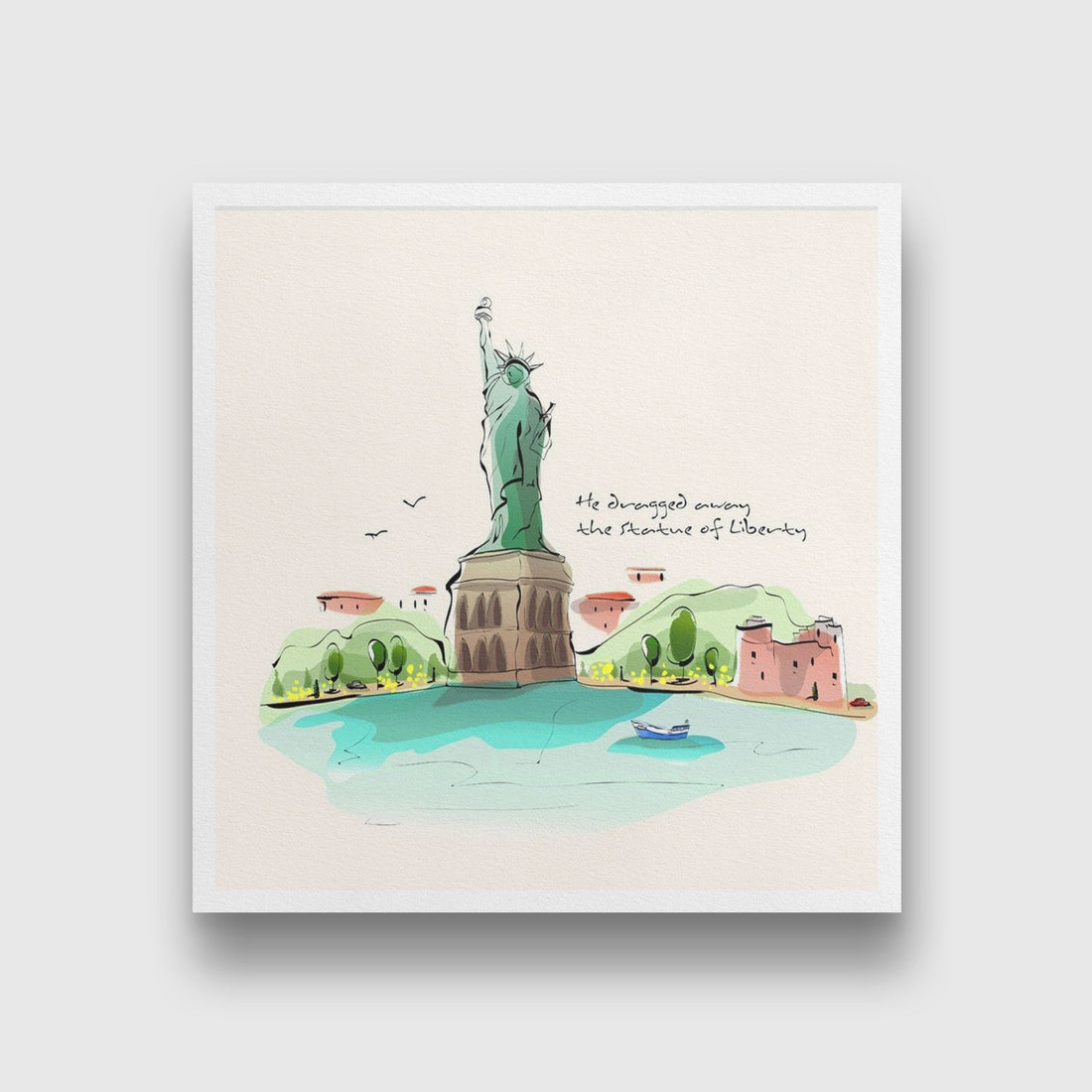 Statue of liberty Artwork Painting - Meri Deewar 1 : 1 Square Premium Wall Art Canvas by MeriDeewar