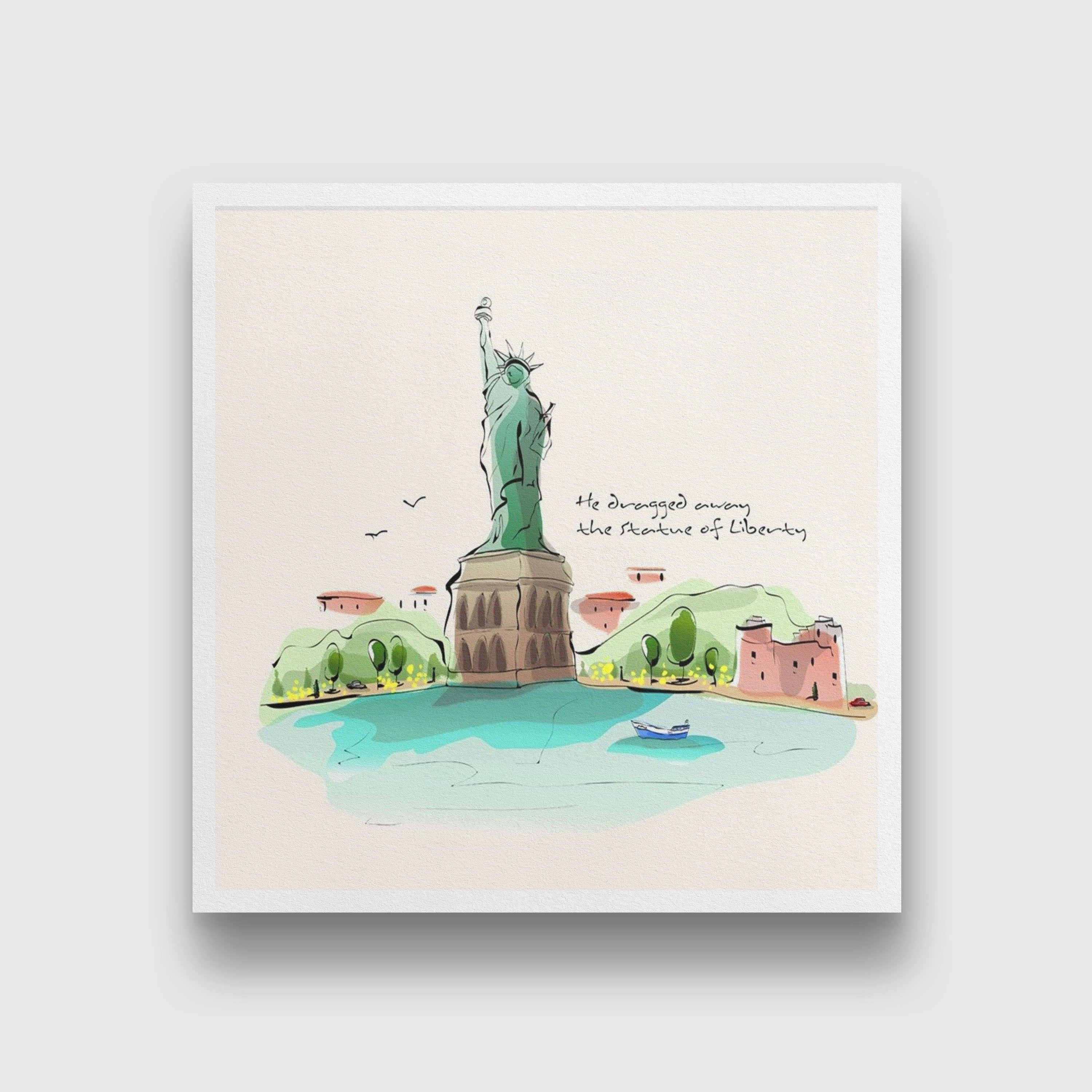 Statue of liberty Artwork Painting - Meri Deewar 1 : 1 Square Premium Wall Art Canvas by MeriDeewar